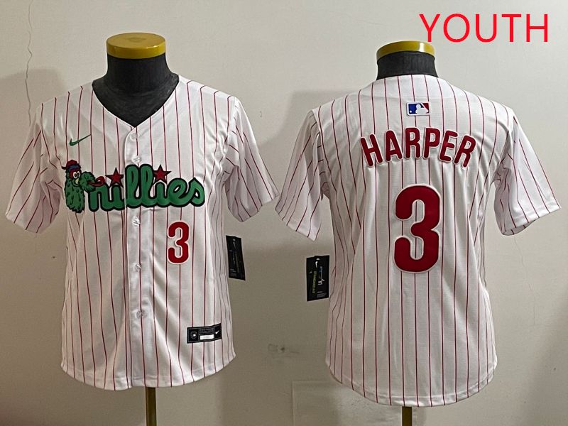 Youth Philadelphia Phillies 3 Harper White three generations Joint Name Nike 2025 MLB Jersey style 4